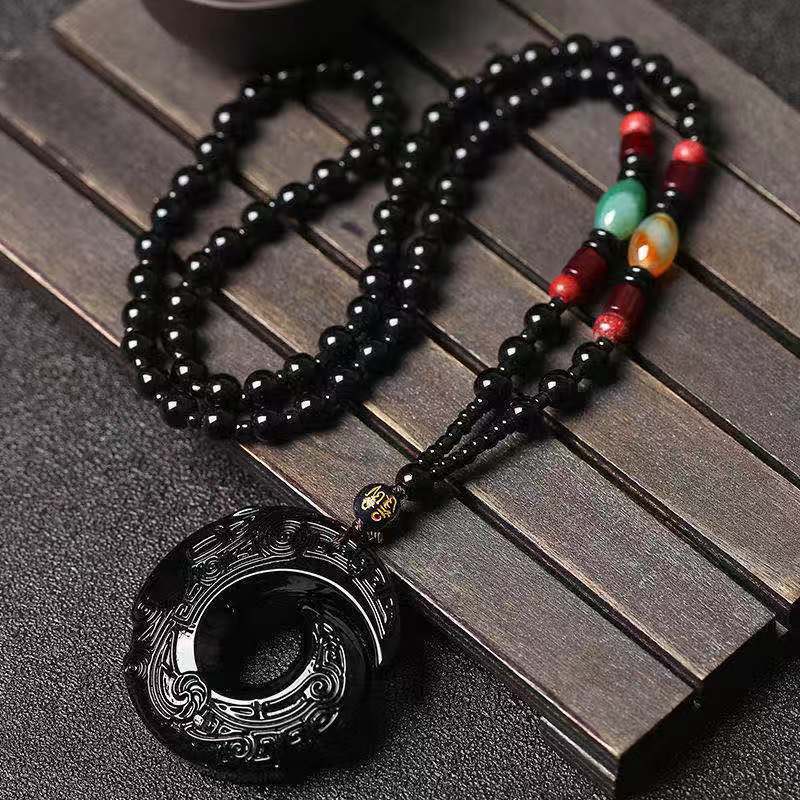 Hollow Out Safety Buckle Jade Pendant Sweater Chain