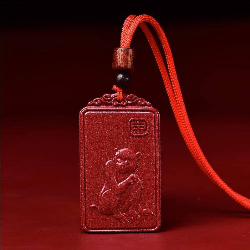 Natural Raw Ore Cinnabar Double Sided Buddha Pendant