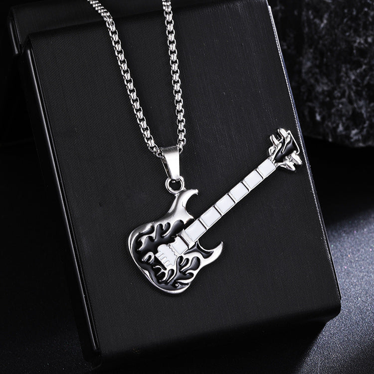 Guitar Pendant Necklace For Men Colorful Oil Drip