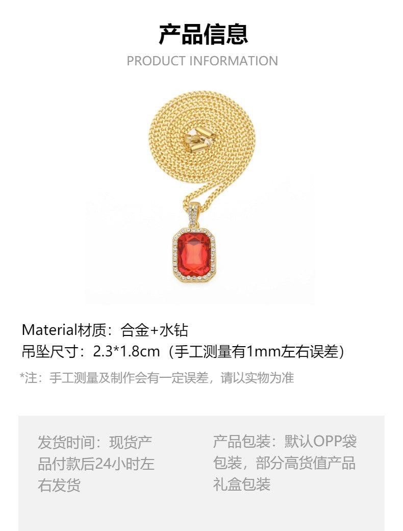 Hip Hop Mini Diamond Encrusted Gem Pendant Necklace
