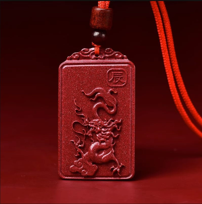 Natural Raw Ore Cinnabar Double Sided Buddha Pendant
