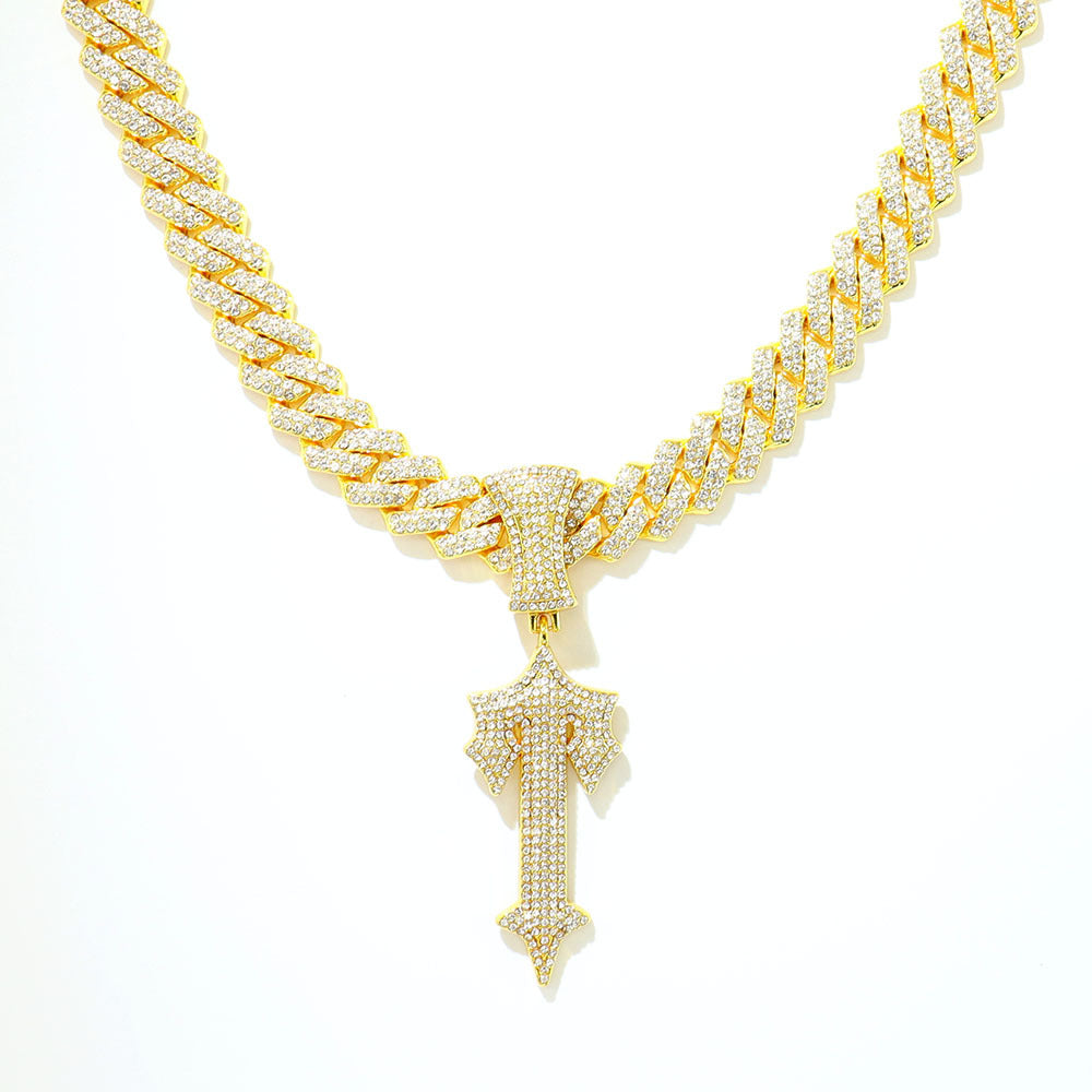 Large Sword Pendant Diamond Studded Letter T Necklace