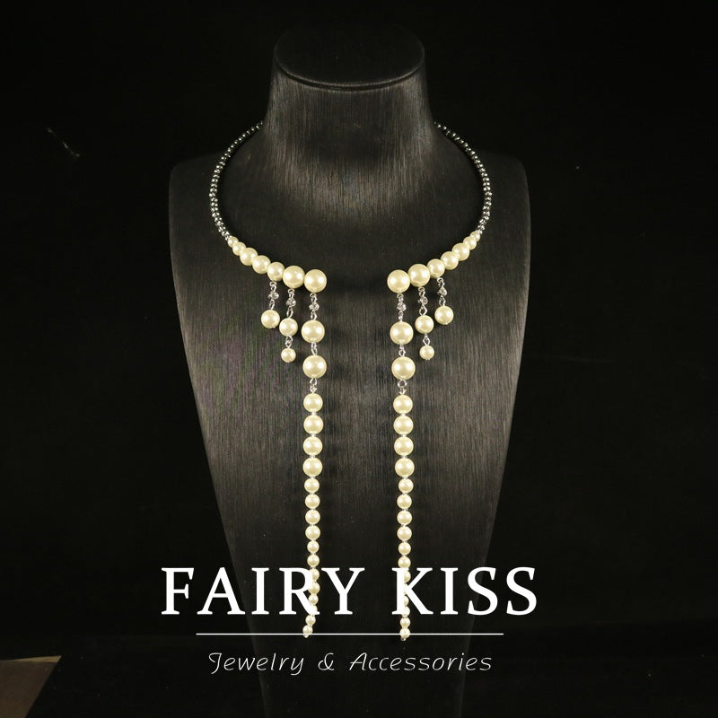 Light Luxury Pearl Tassel Collar Necklace Fashionable Elegant