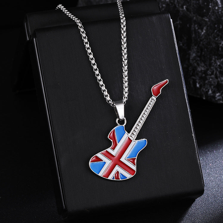Guitar Pendant Necklace For Men Colorful Oil Drip