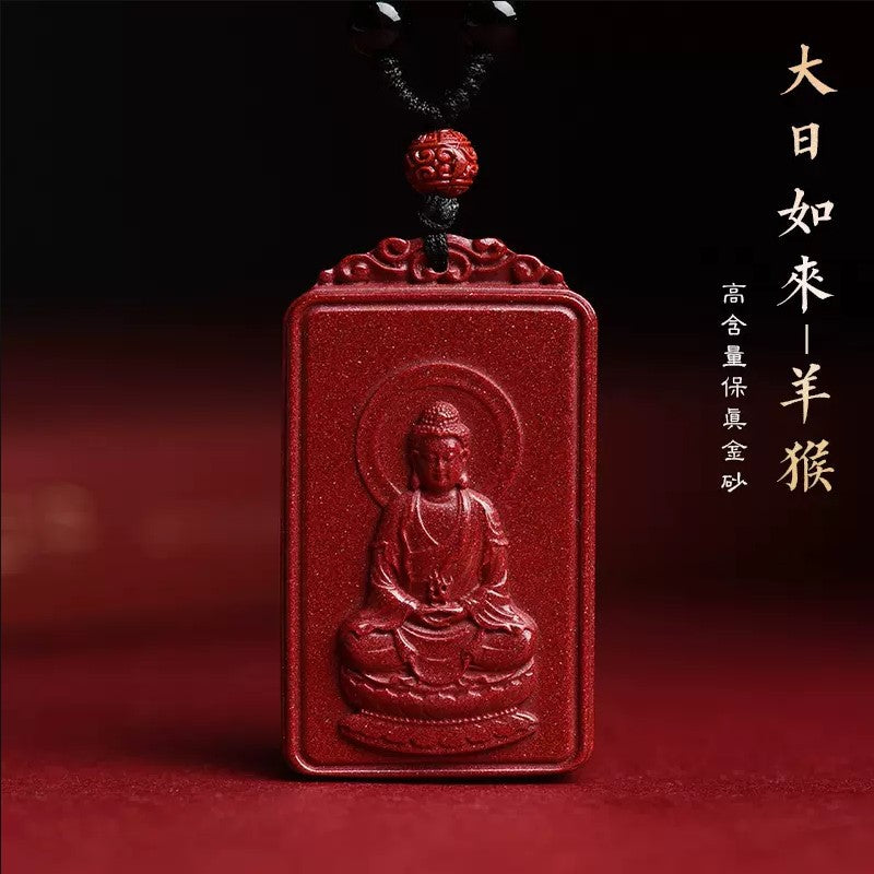 Natural Raw Ore Cinnabar Double Sided Buddha Pendant
