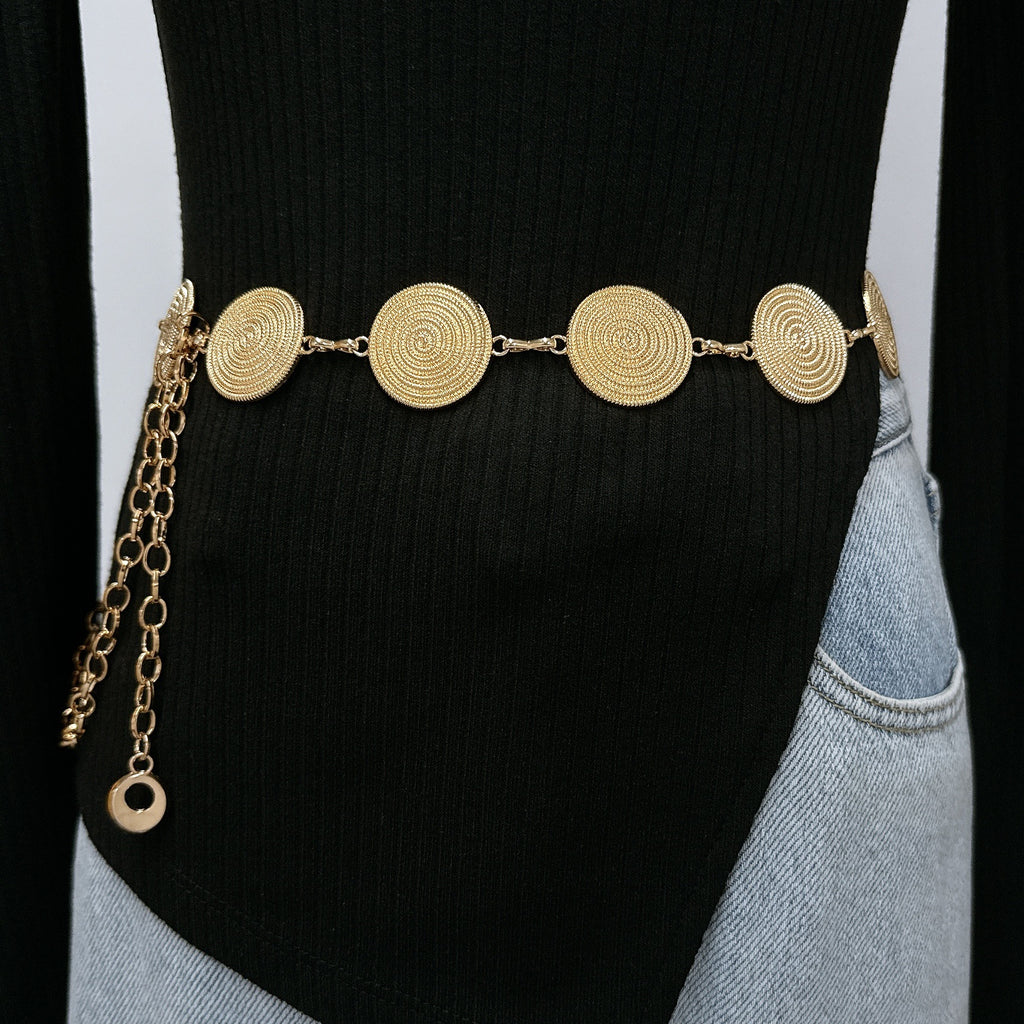 Threaded Round Swirl Metal Waist Chain For Women