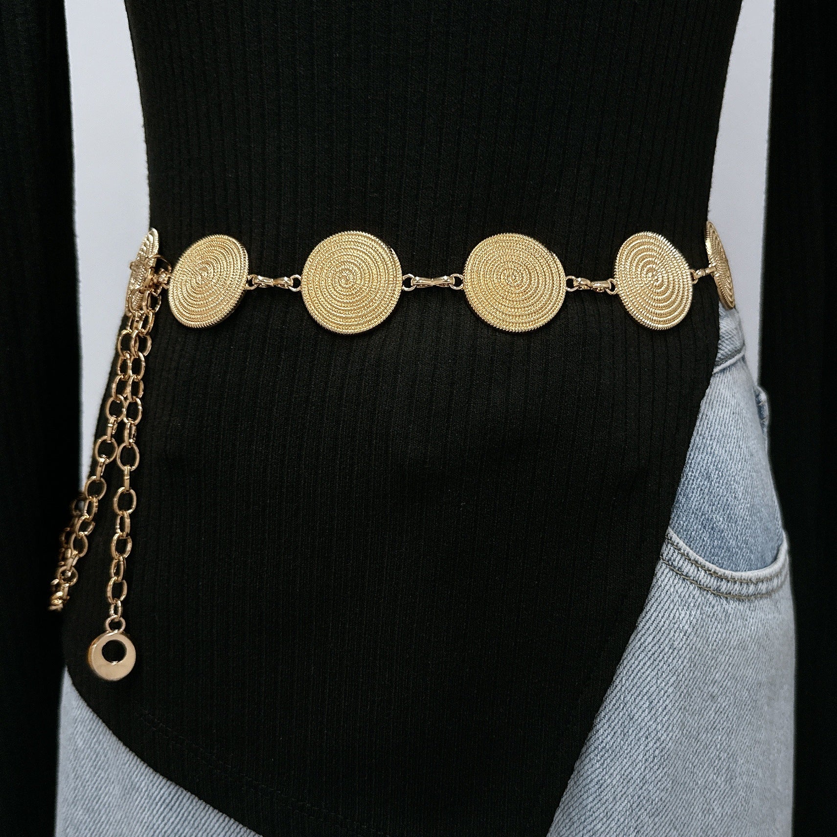 Threaded Round Swirl Metal Waist Chain For Women