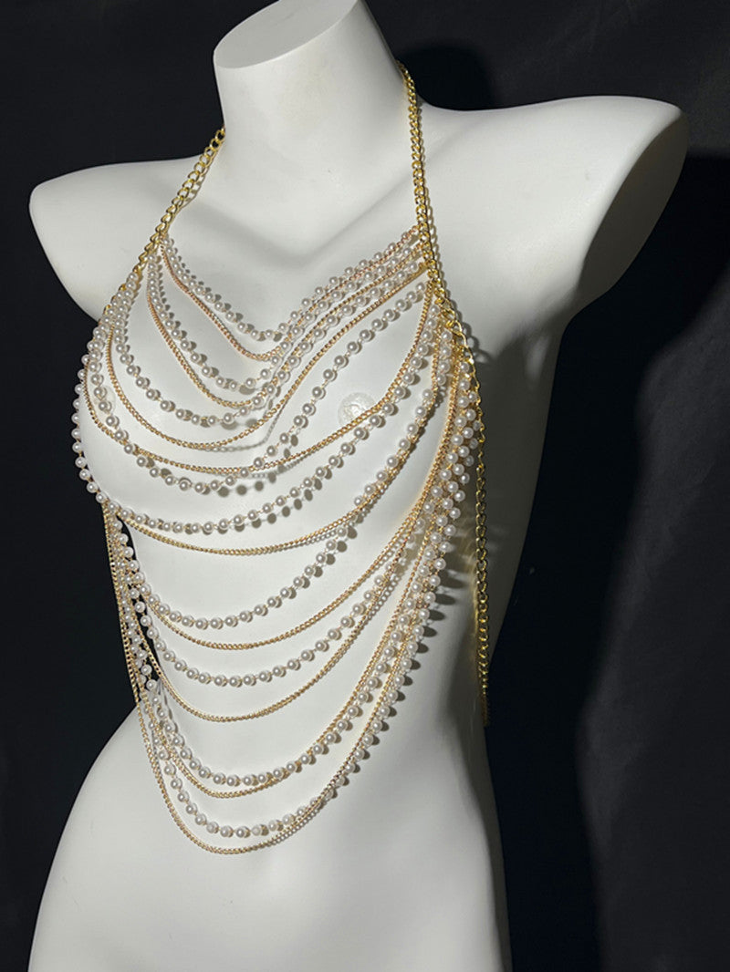 Jewelry Summer Beach Body Chest Chain Handmade Pearl