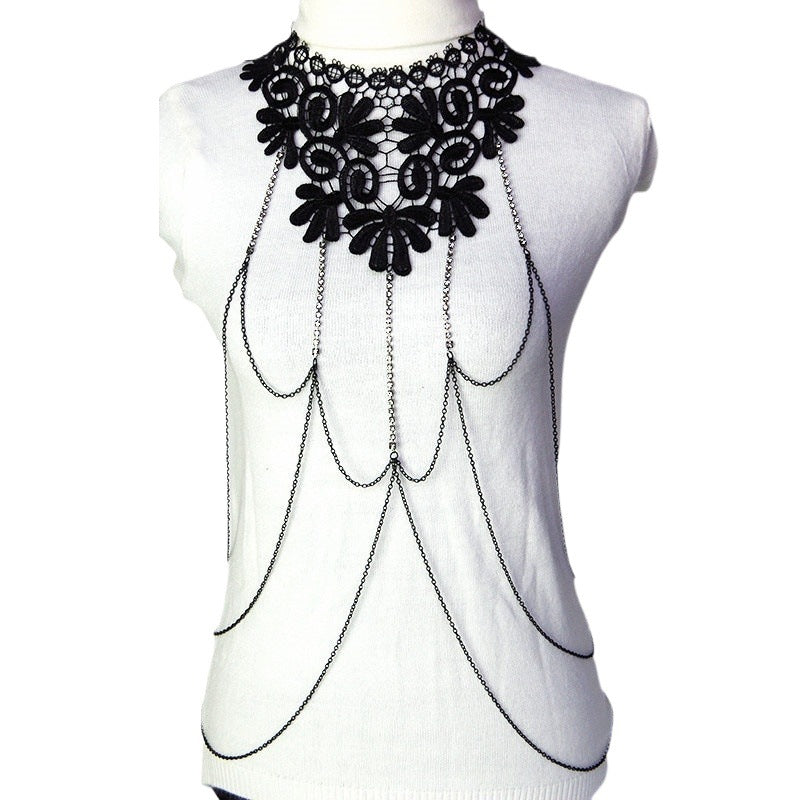 Meimei Body Chain Jewelry Black Lace Multi Layer