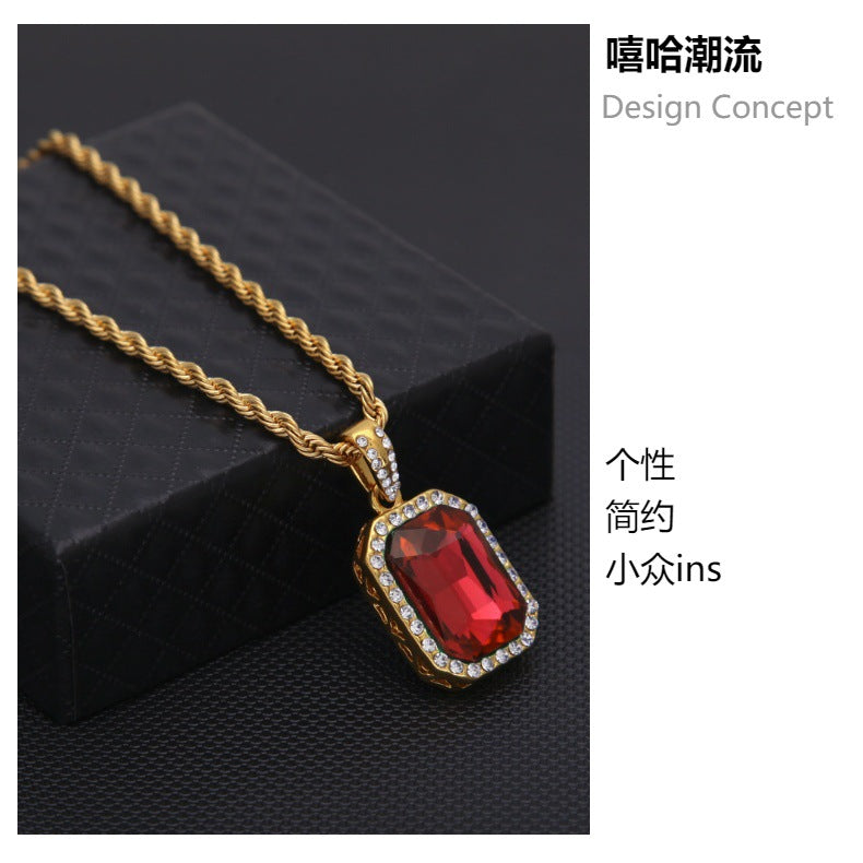 Hip Hop Mini Diamond Encrusted Gem Pendant Necklace