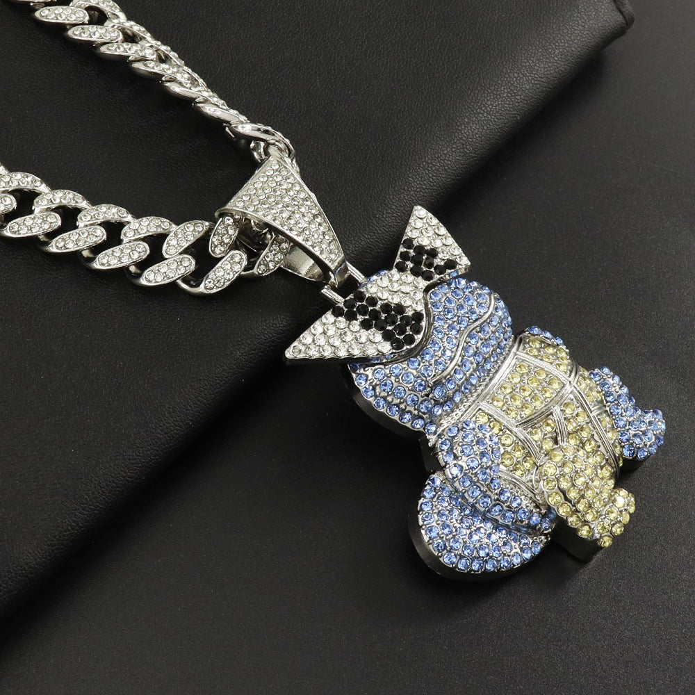 Diamond Encrusted Cartoon Turtle Pendant Cuban Chain Necklace