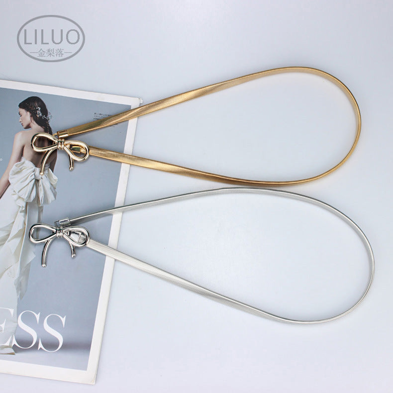 Simple Elegant Bow Elastic Thin Belt Metal Waist