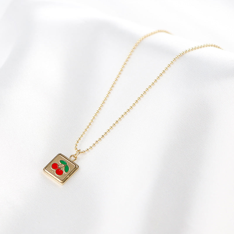 Minimalist Square Cherry Necklace Niche Design Clavicle Chain