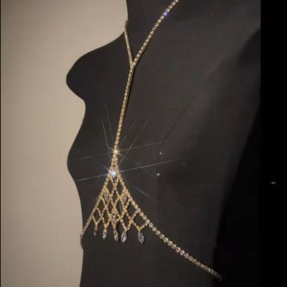 Luxury Rhinestone Mesh Pendant Men Women Chest Chain