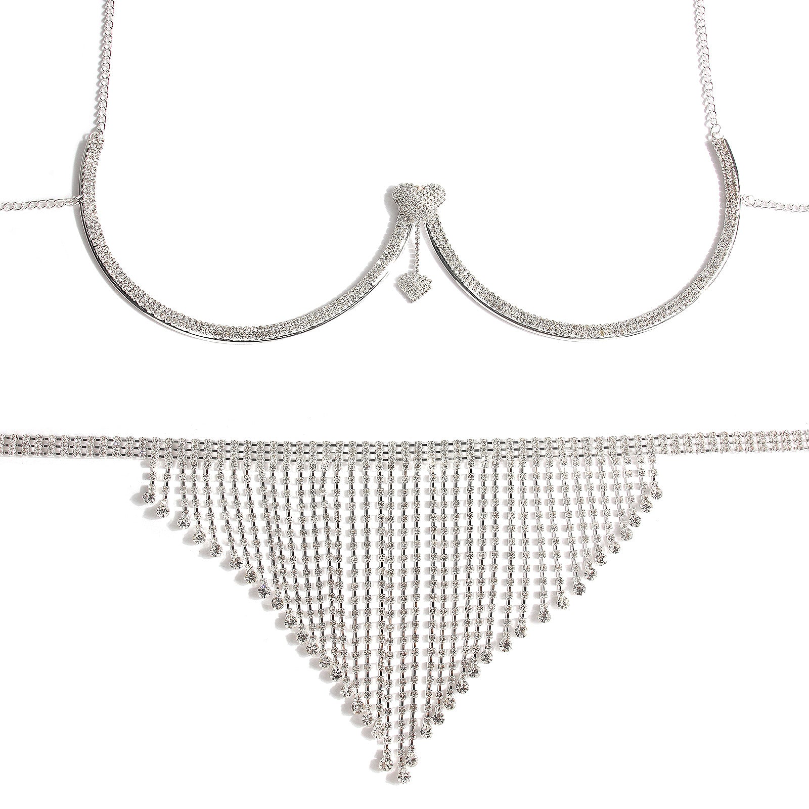 Jewelry Luxury Rhinestone Bra Support Underwear Chain Set