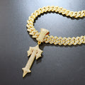 Large Sword Pendant Diamond Studded Letter T Necklace
