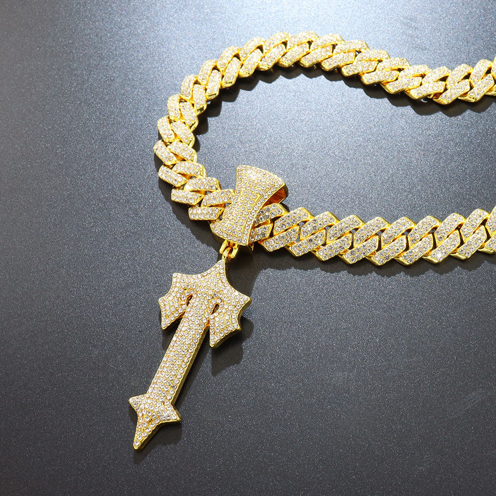 Large Sword Pendant Diamond Studded Letter T Necklace