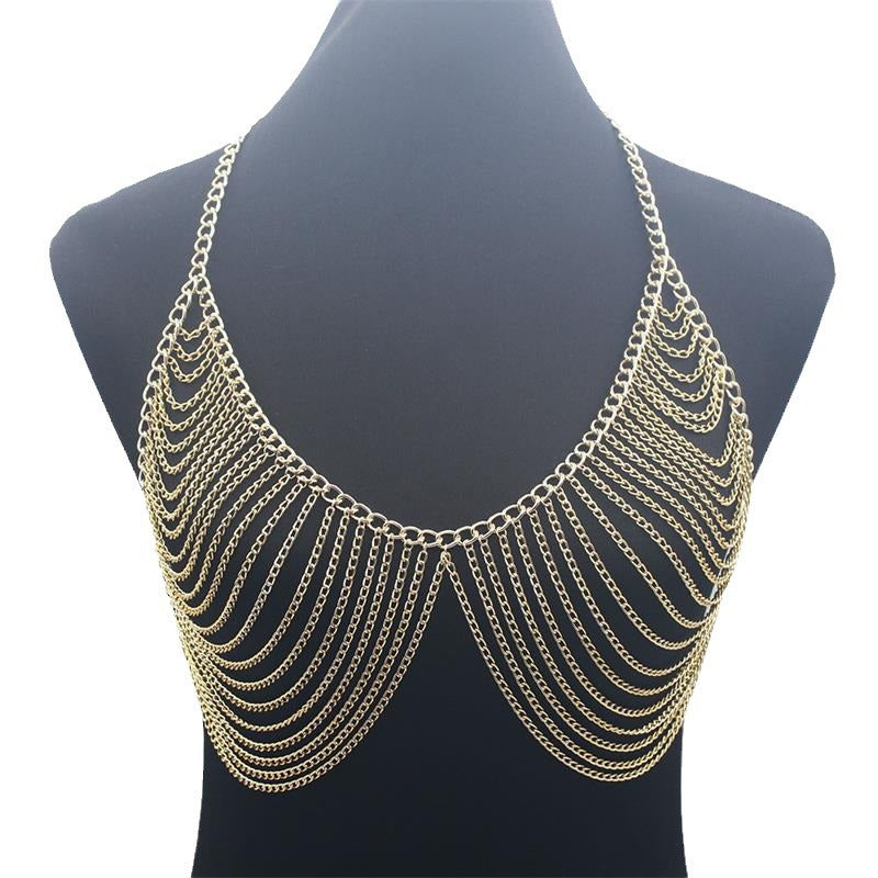 Design Women Multilayer Metal Aluminum Chain Chest Chain