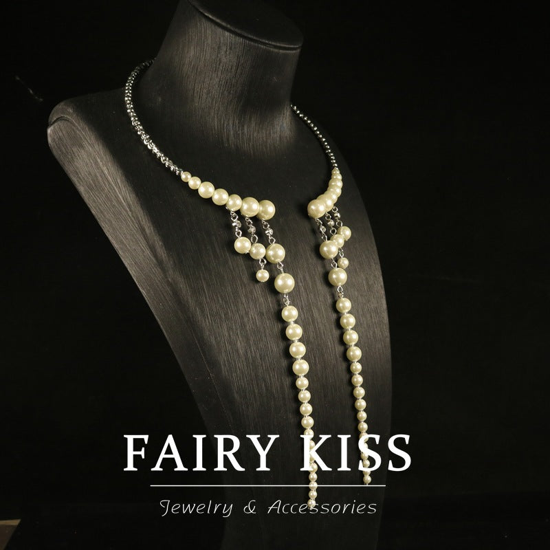 Light Luxury Pearl Tassel Collar Necklace Fashionable Elegant