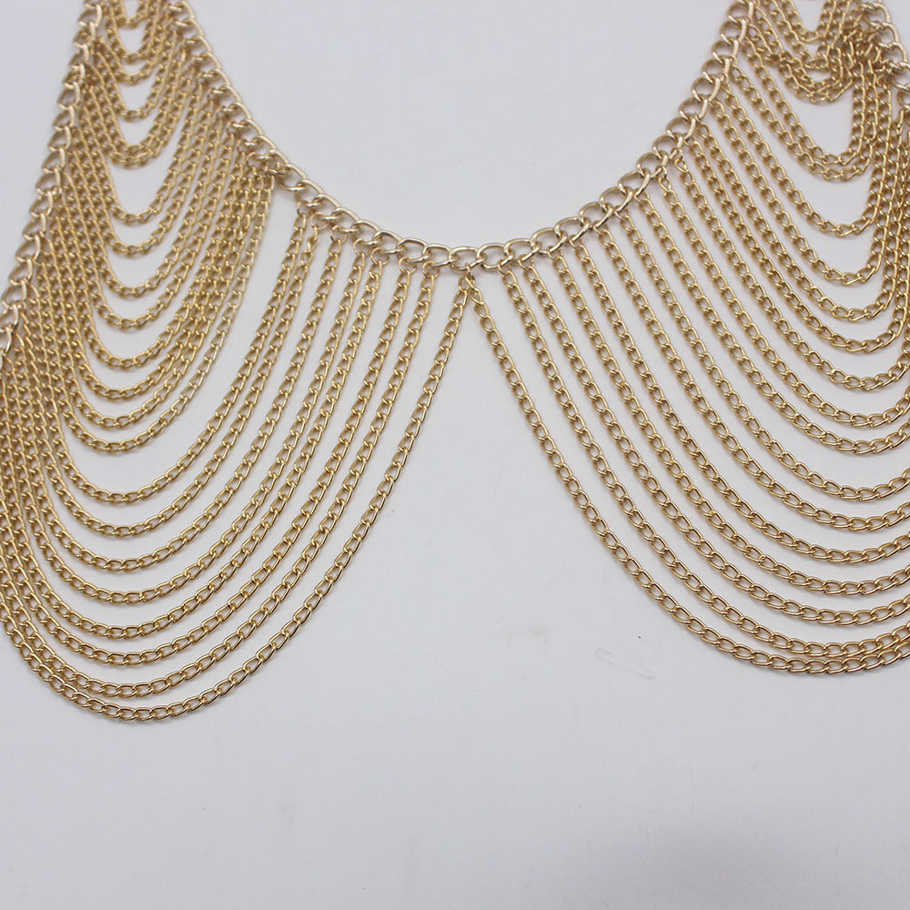 Design Women Multilayer Metal Aluminum Chain Chest Chain