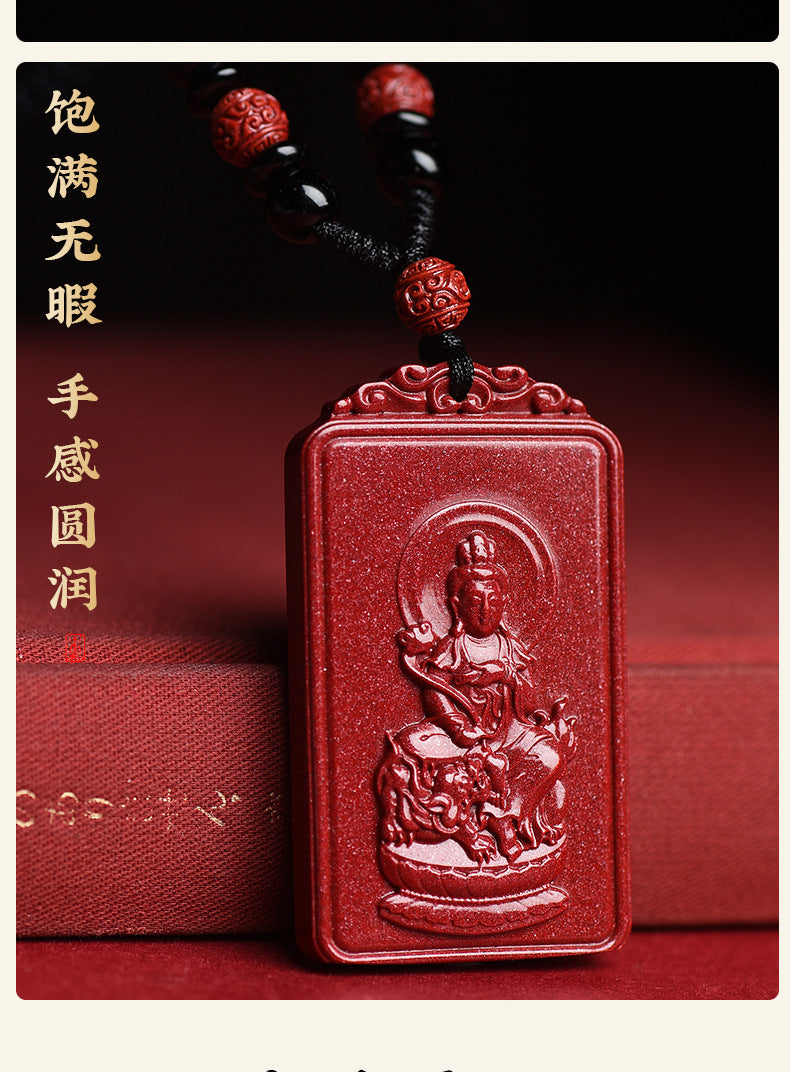 Natural Raw Ore Cinnabar Double Sided Buddha Pendant