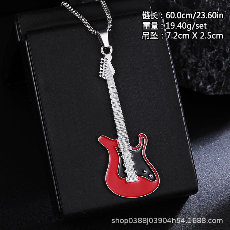 Guitar Pendant Necklace For Men Colorful Oil Drip