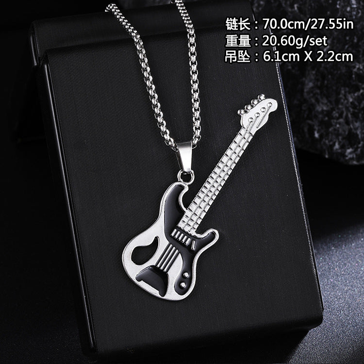 Guitar Pendant Necklace For Men Colorful Oil Drip