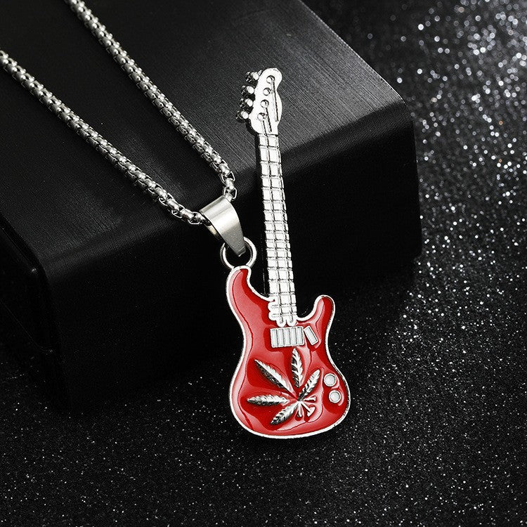 Guitar Pendant Necklace For Men Colorful Oil Drip