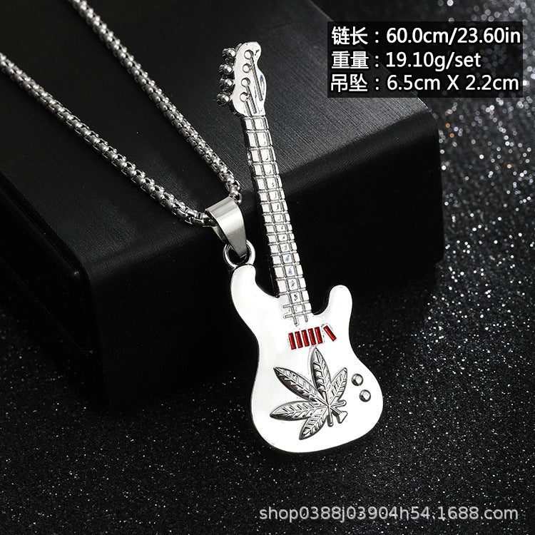 Guitar Pendant Necklace For Men Colorful Oil Drip