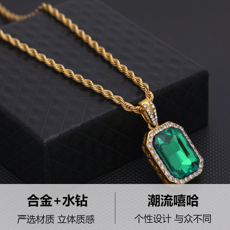 Hip Hop Mini Diamond Encrusted Gem Pendant Necklace
