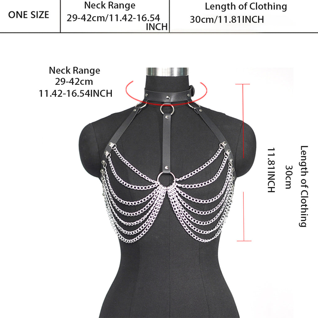 Concave Shape Chest Chain Collar Chain Leather Restraint