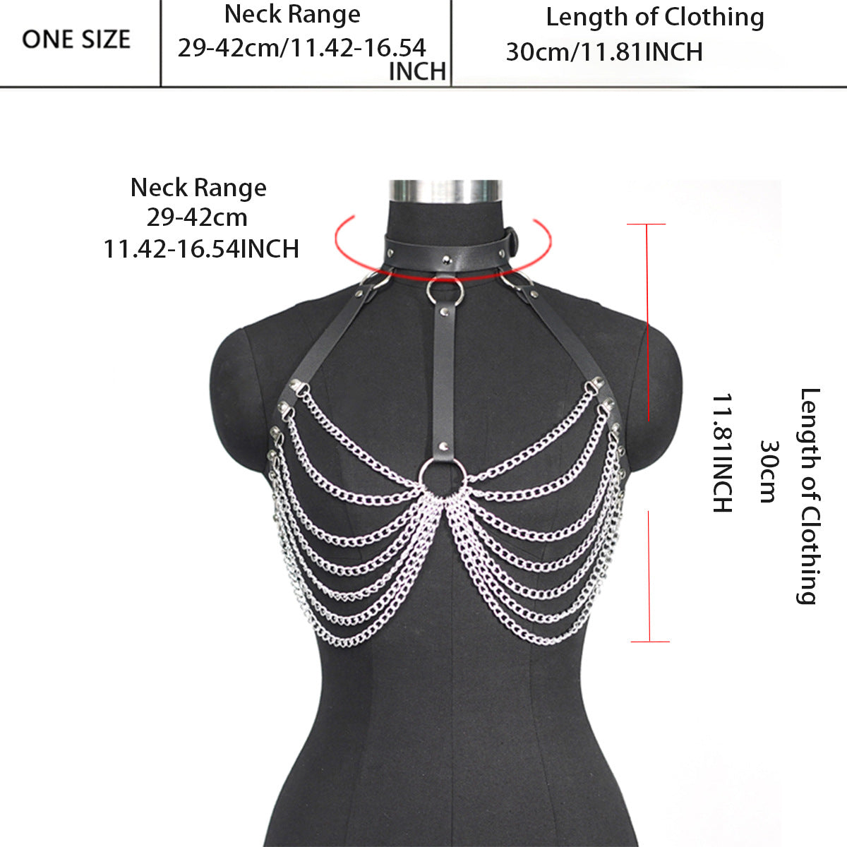 Concave Shape Chest Chain Collar Chain Leather Restraint