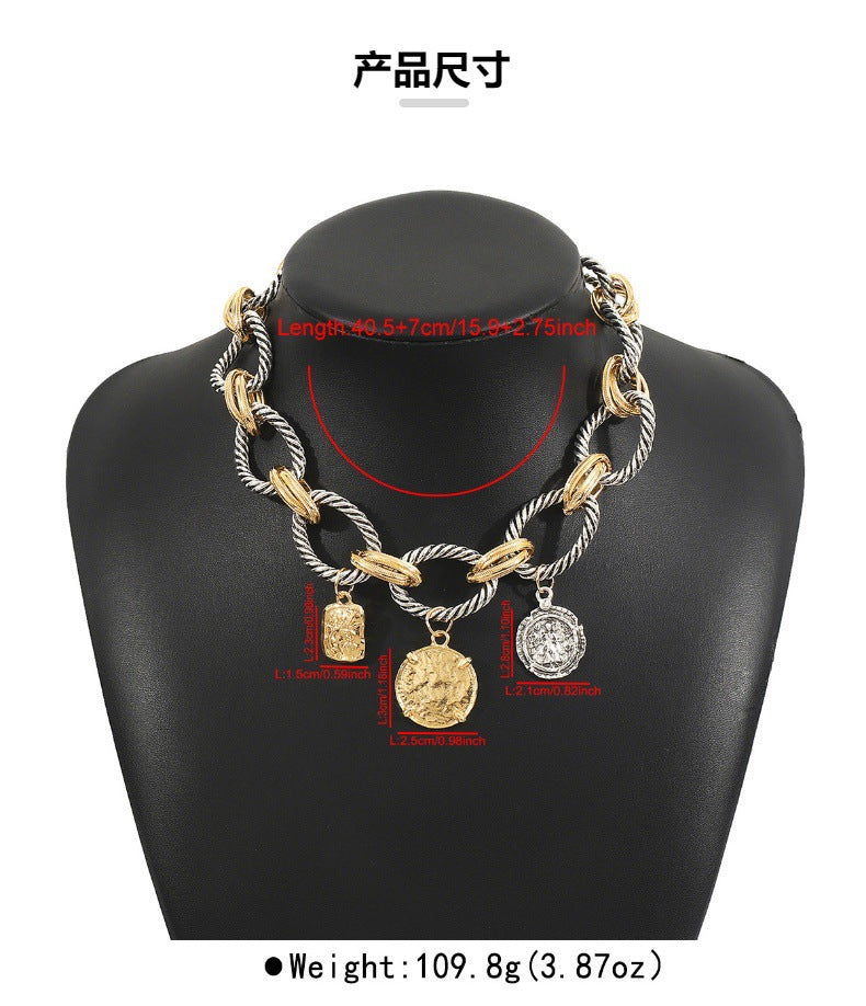 Retro Punk Color Blocked Metallic Necklace Za Hip