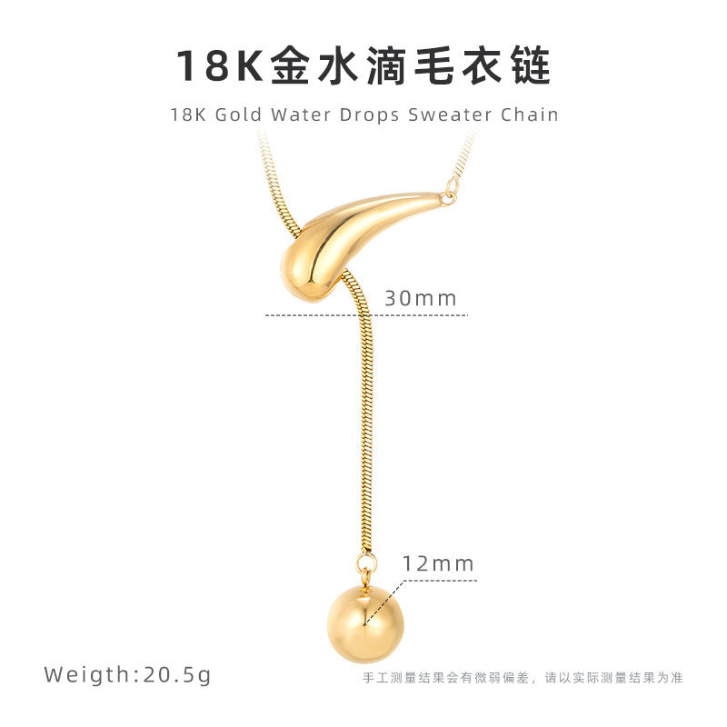 Creative Drawstring Water Drop Ball Necklace Titanium Steel