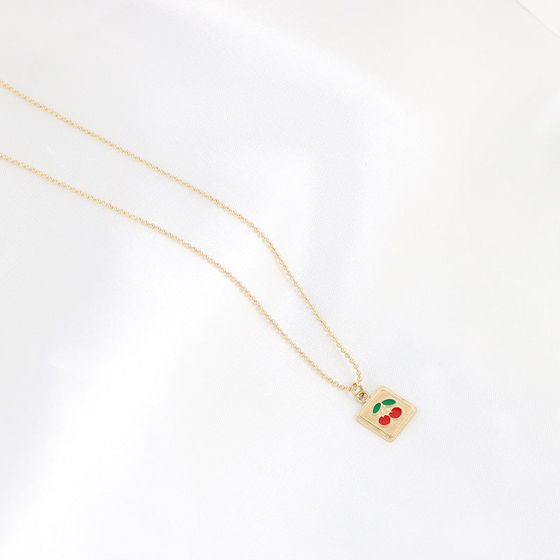 Minimalist Square Cherry Necklace Niche Design Clavicle Chain