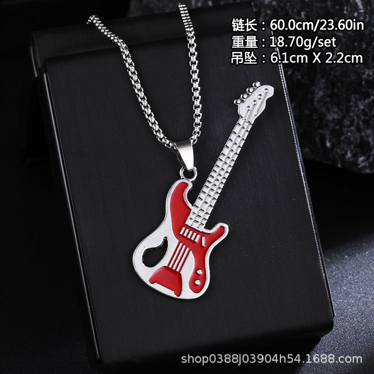 Guitar Pendant Necklace For Men Colorful Oil Drip