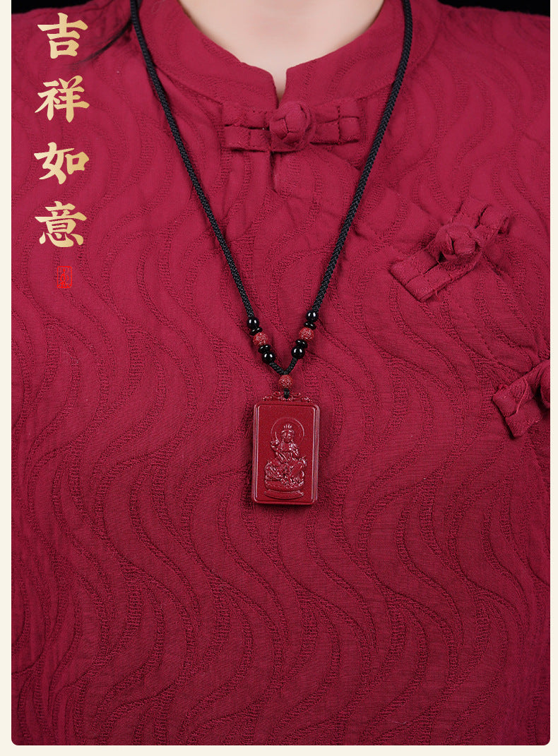 Natural Raw Ore Cinnabar Double Sided Buddha Pendant