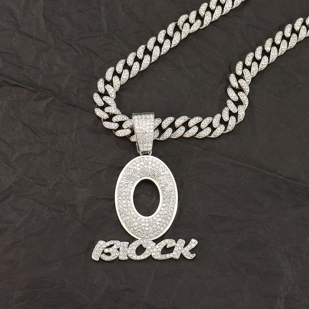 Hip Hop Style Cool Diamond Letter Oblock Pendant