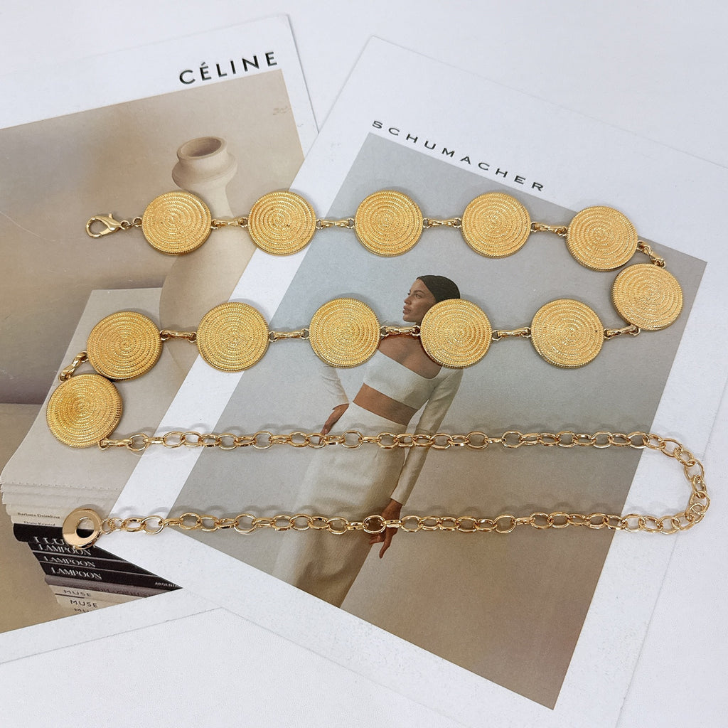 Threaded Round Swirl Metal Waist Chain For Women