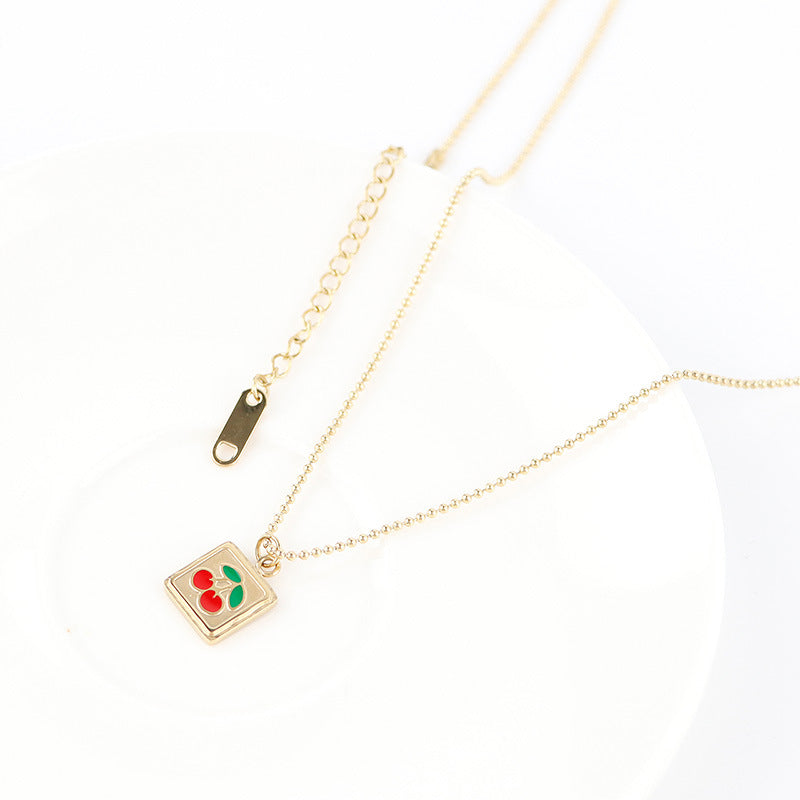 Minimalist Square Cherry Necklace Niche Design Clavicle Chain
