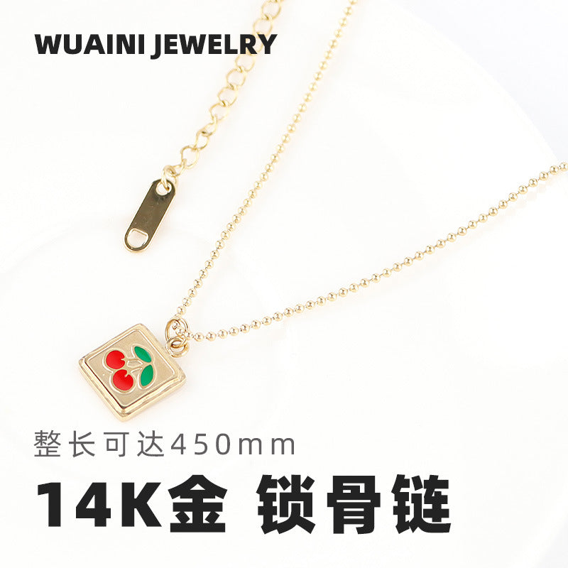 Minimalist Square Cherry Necklace Niche Design Clavicle Chain