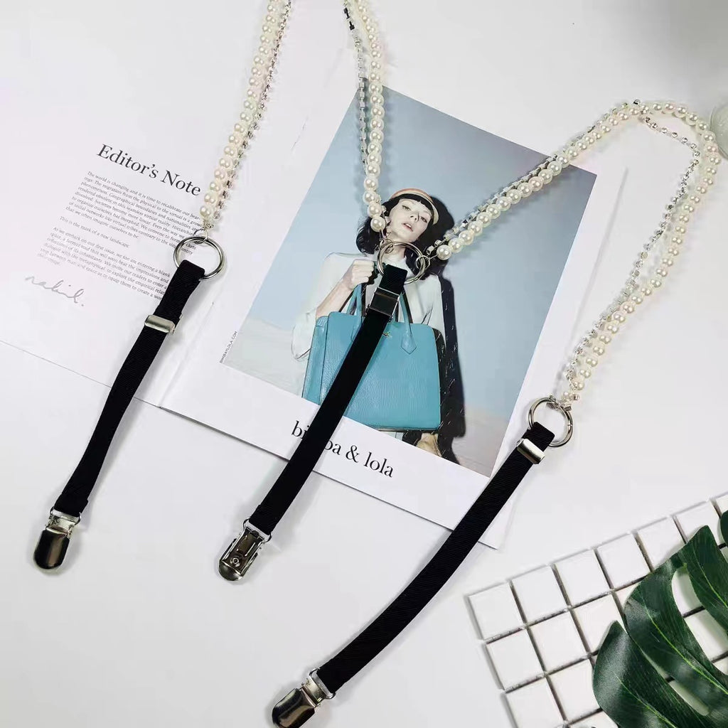 'S Pearl Rhinestone Chain Strap Clip Chain Women'S