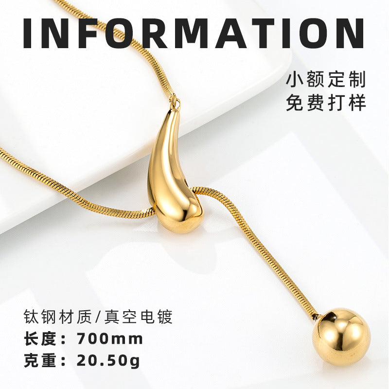 Creative Drawstring Water Drop Ball Necklace Titanium Steel