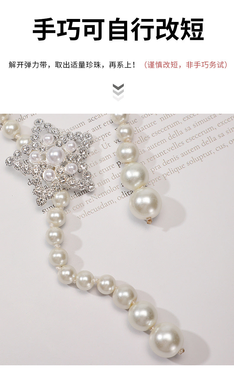 Tweed Style Pearl Waist Chain Decoration Summer Dress