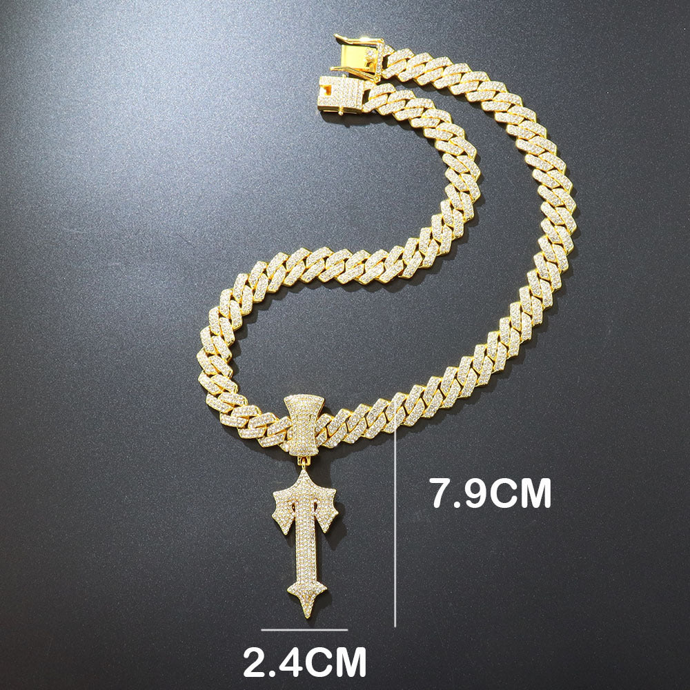 Large Sword Pendant Diamond Studded Letter T Necklace