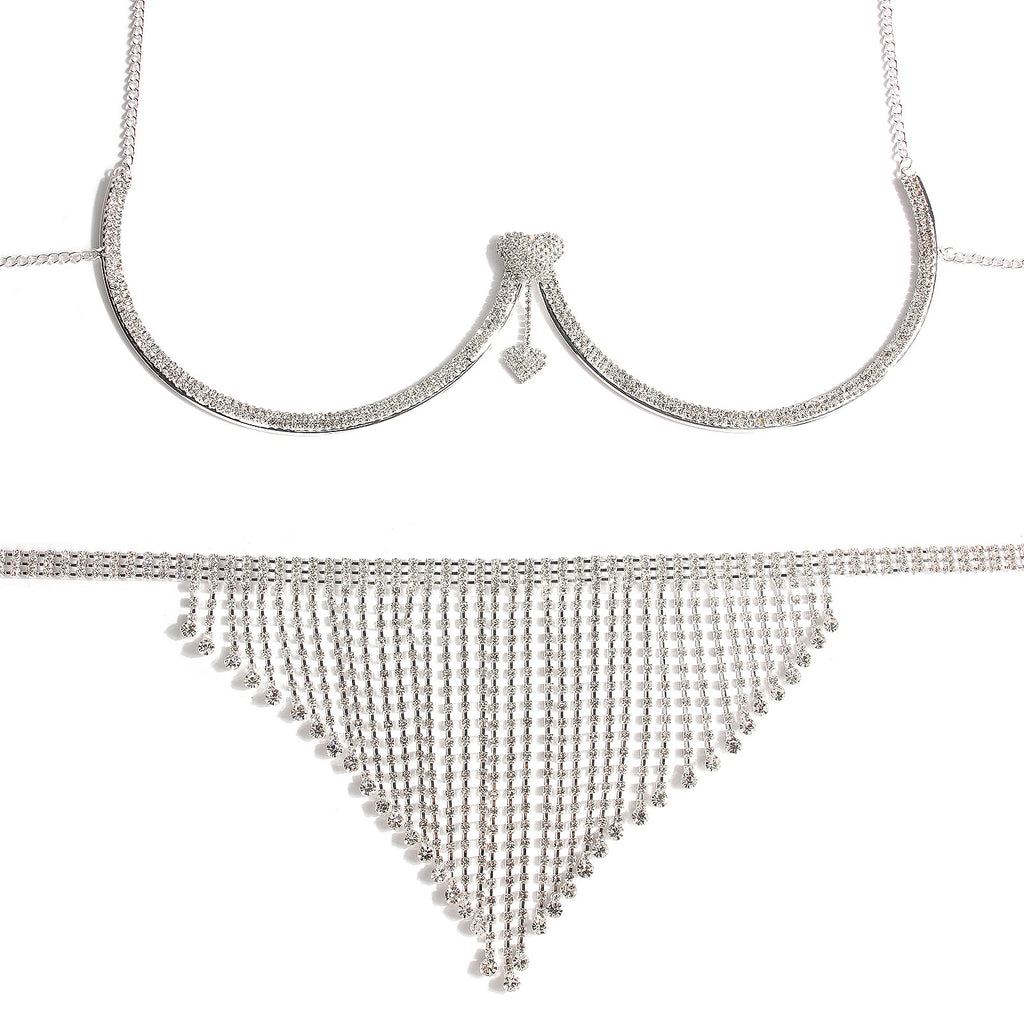 Jewelry Luxury Rhinestone Bra Support Underwear Chain Set