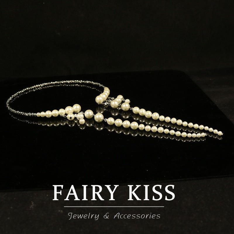 Light Luxury Pearl Tassel Collar Necklace Fashionable Elegant