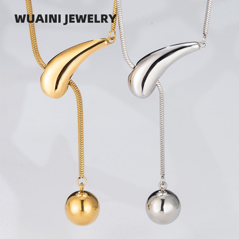 Creative Drawstring Water Drop Ball Necklace Titanium Steel