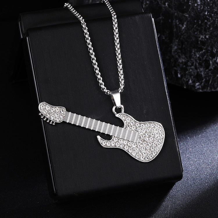Guitar Pendant Necklace For Men Colorful Oil Drip