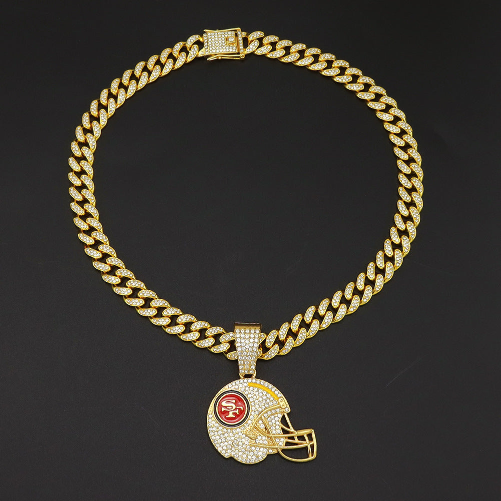 Diamond Encrusted Olive Cap Pendant Cuban Chain Necklace